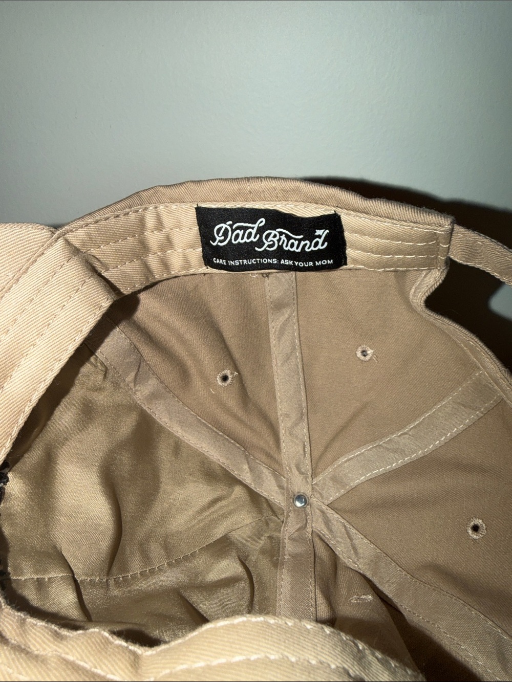 Dad Brand Beige Ask Your Mom Tan Embroidered Baseball Cap NWT - Picture 3 of 3
